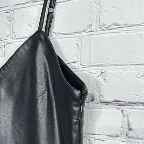 NWT [Lamarque] Mollie Feather Trim Faux Leather V-Neck Slip Dress Women’s Sz L - Picture 6 of 8